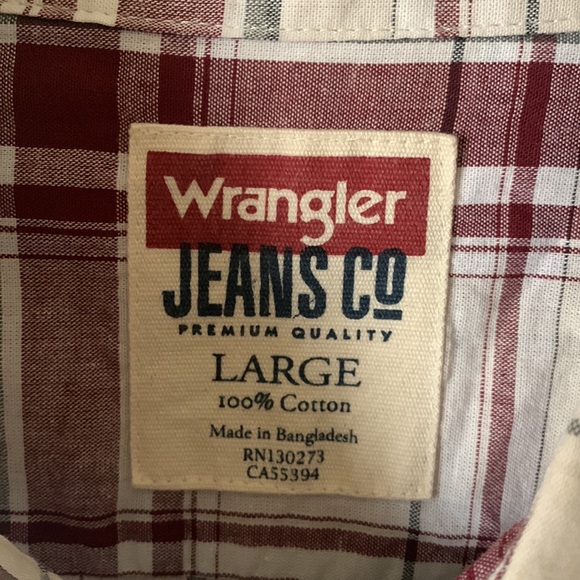 Wrangler Buttoned Down Shirt Burgundy/Ivory Size L - Picture 2 of 7